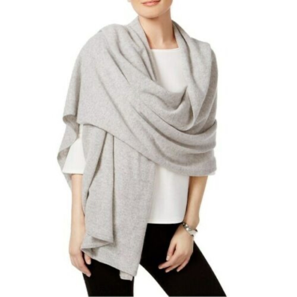 Charter Club 100% Cashmere Wrap Or Oversized Scarf Gray One Size